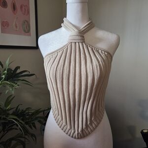 LINE & DOT Leena Knit Halter Top Beige Oyster Small Revolve Shopbop